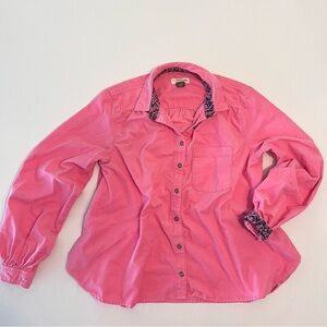 PILCRO Anthropologie Sigourney Pink Corduroy Floral Cuff Cottagecore Shirt